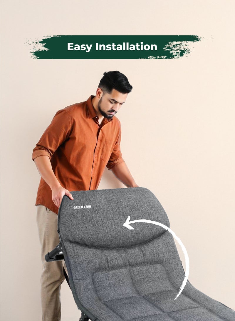 GREEN LION Foldable Camping Bed with Comfortable Pillow and Storage Pockets / High-Quality Material / Adjustable Backrest / 150 kg Load / Easy to Carry / Outdoor / Travel - Grey - Image 1