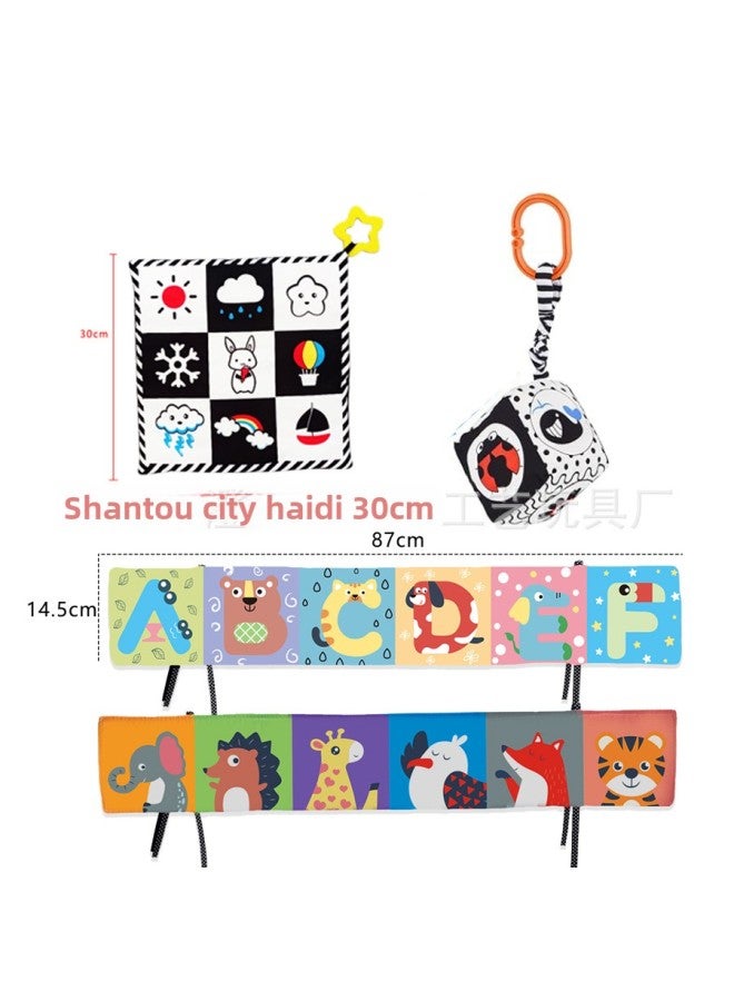 Early Education Black-and-white Bedside Cloth Book Can't Be Torn And Can Be Chewed By Touching Towel Ha Ha Mirror Bed Hanging Enlightenment Baby Toys-Color:Black And White Bed Three-piece Set (bed Towel Rattles)  - Image 4