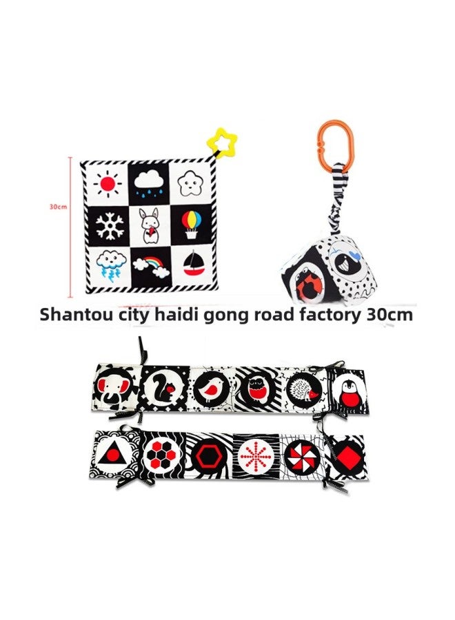 Early Education Black-and-white Bedside Cloth Book Can't Be Torn And Can Be Chewed By Touching Towel Ha Ha Mirror Bed Hanging Enlightenment Baby Toys-Color:Black And White Bed Three-piece Set (bed Towel Rattles)  - Image 3