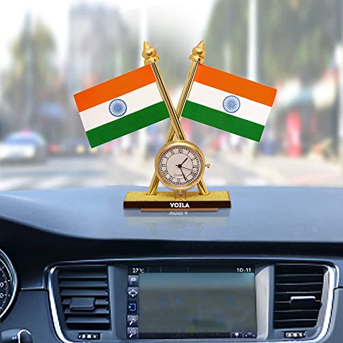 VOILA India Cross Design Flags With Clock For Car Dashboard, Home, Study Table, Office Desk - Image 2