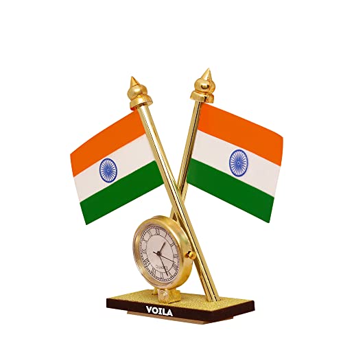 VOILA India Cross Design Flags With Clock For Car Dashboard, Home, Study Table, Office Desk - Image 3