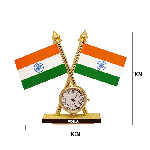VOILA India Cross Design Flags With Clock For Car Dashboard, Home, Study Table, Office Desk - Image 5