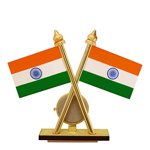 VOILA India Cross Design Flags With Clock For Car Dashboard, Home, Study Table, Office Desk - Image 4