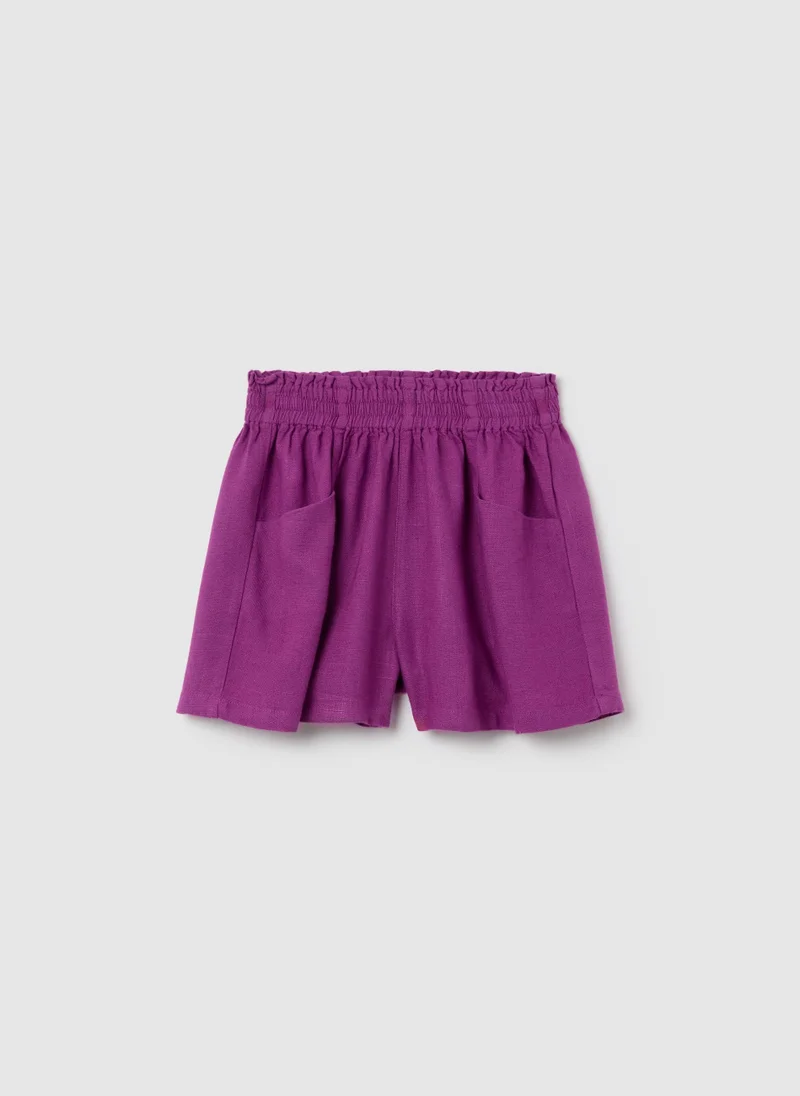 او في اس Wide Leg Shorts In Viscose And Linen Blend