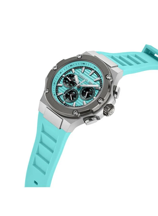 شيروتي 1881 ساعة لوكاردو رجالية مينا أزرق تيفاني بسوار سيليكون متعددة الوظائف ٤٤ مم