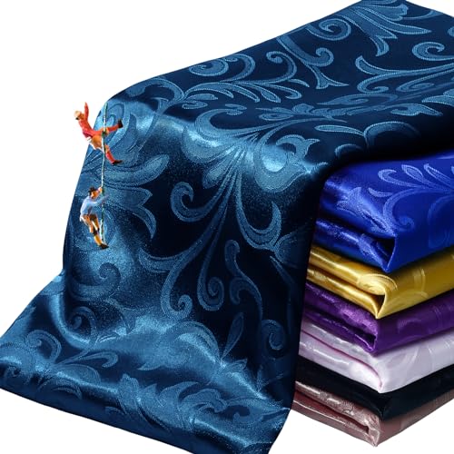 Manyshofu Jacquard Satin Fabric by The Yard - 60 Inch Wide, Shiny Brocade Navy Blue Fabric Smooth & Floral Damask Fabric for DIY Decorations, Craft, Wedding Dress, Costumes, Fashion, Sewing(1 Yard) - Image 1