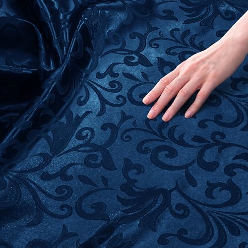 Manyshofu Jacquard Satin Fabric by The Yard - 60 Inch Wide, Shiny Brocade Navy Blue Fabric Smooth & Floral Damask Fabric for DIY Decorations, Craft, Wedding Dress, Costumes, Fashion, Sewing(1 Yard) - Image 2