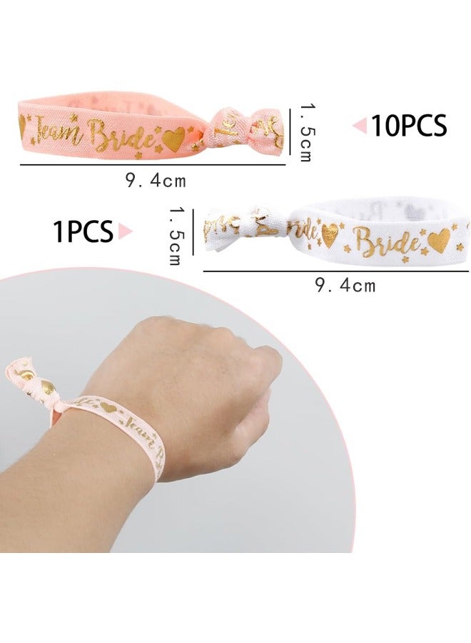 Hen Party Wristbands Set,1 White Bride Wristband + 10pcs Pink Team Bride Wristband - Image 2
