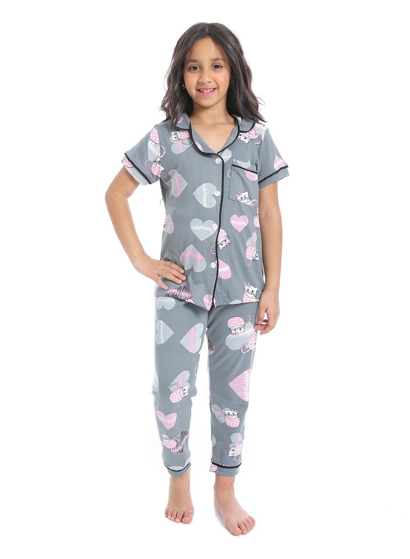 Caesar Girls' multi-colored pajamas with buttons on the front - Image 1