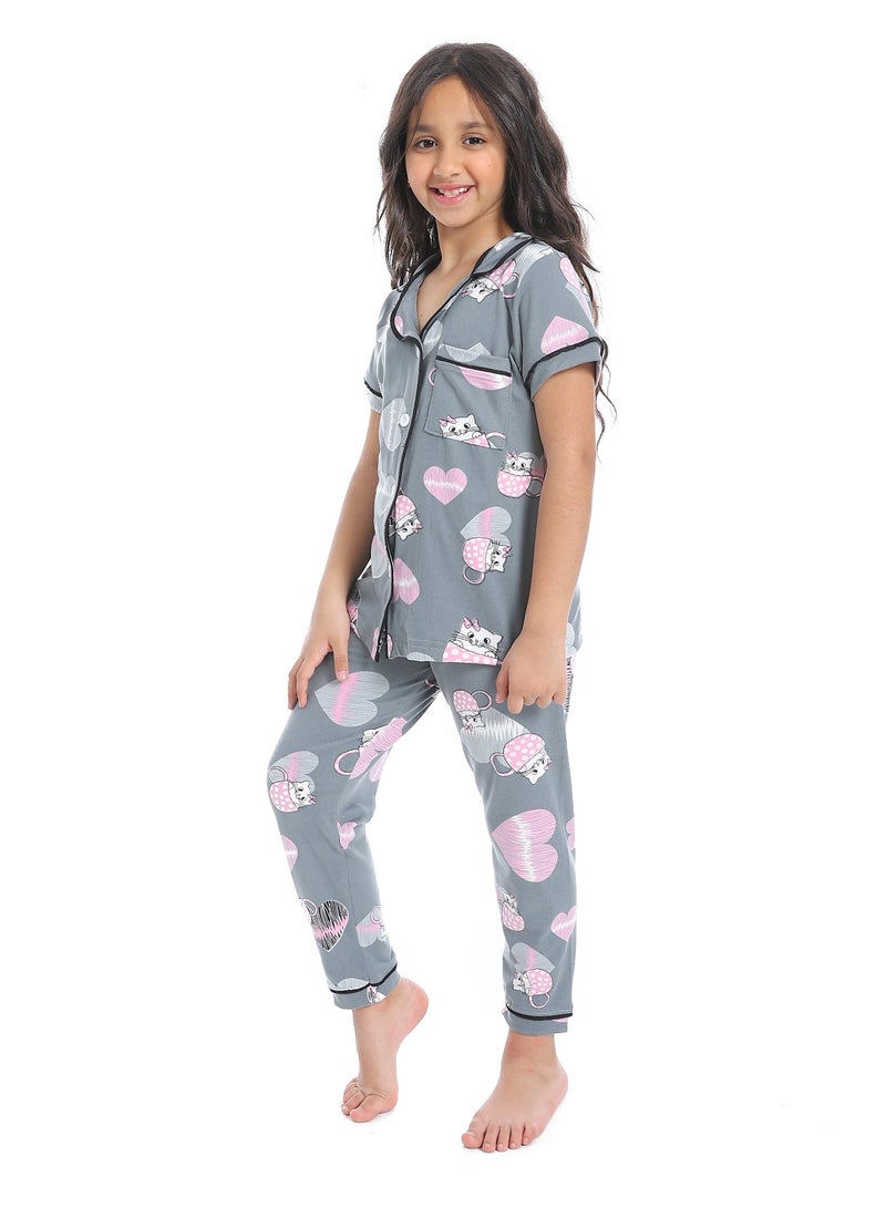 Caesar Girls' multi-colored pajamas with buttons on the front - Image 2