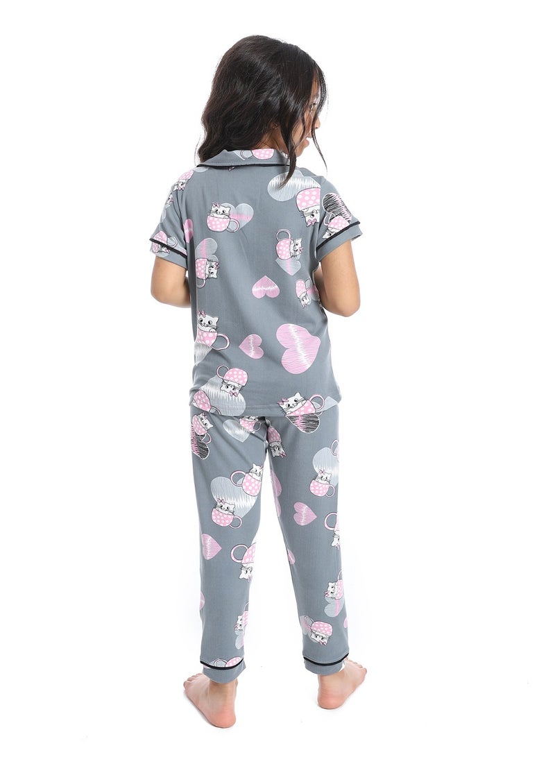 Caesar Girls' multi-colored pajamas with buttons on the front - Image 3