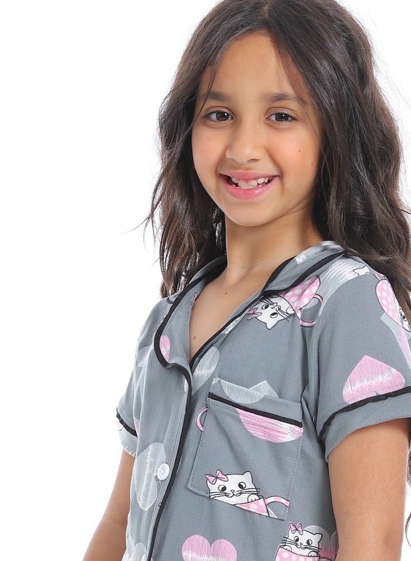 Caesar Girls' multi-colored pajamas with buttons on the front - Image 4