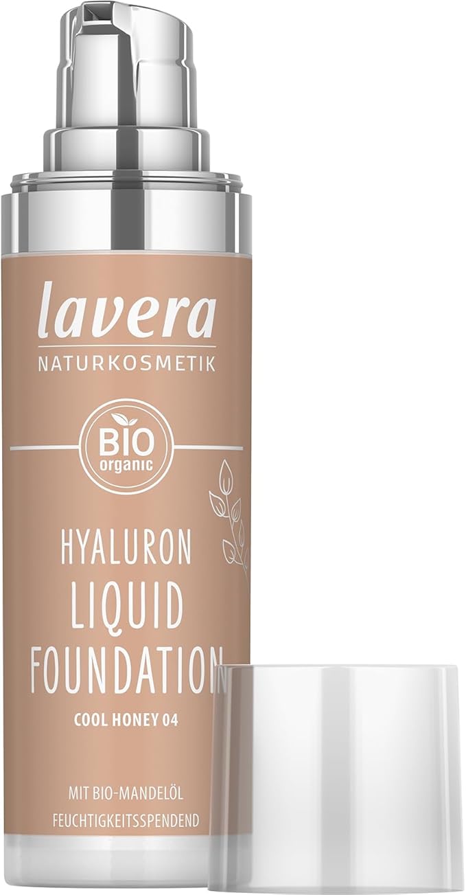 lavera Hyaluron Liquid Foundation Cool Honey 04 hyaluronic acid and almond oil intense moisture natural complexion lightweight texture mineral oilfree vegan organic 1 x 30ml