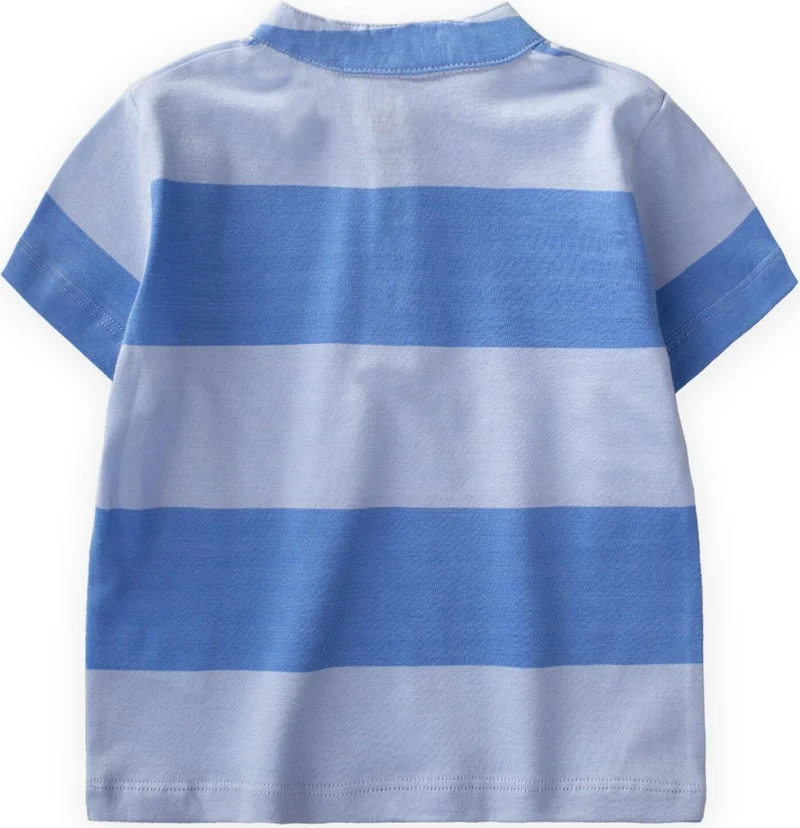 Cigit Mandarin Collar Striped T-Shirt 1-10 Years Blue