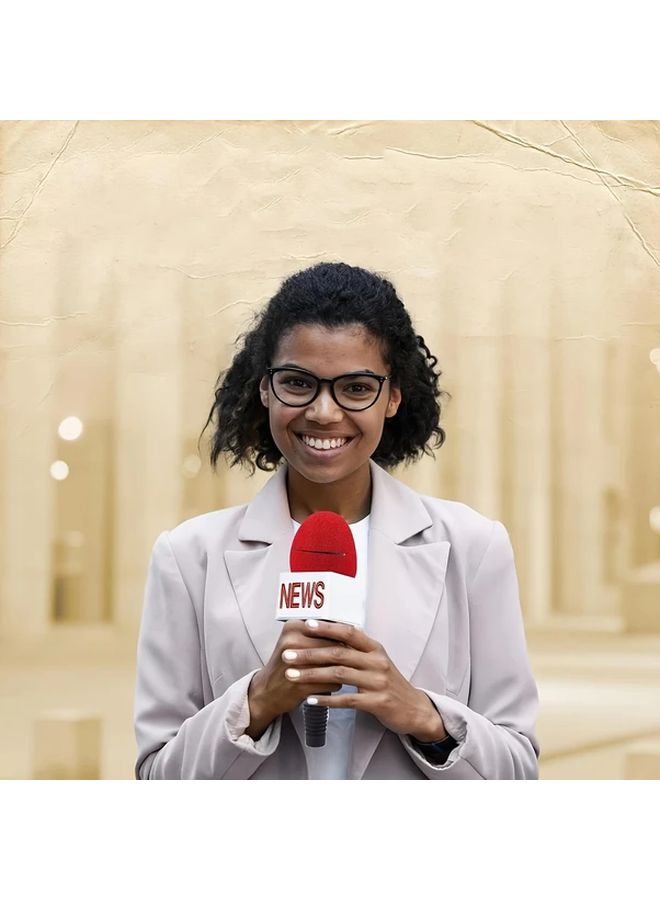 Realistic Microphone Prop with Red News Lettering and Black Stand Durable Plastic Fake Microphone for TV Media Hosts Reporters Anchors Battery Free Cosplay Event Decoration Halloween Christmas Parties Weddings Vintage Mic Design Sturdy Construction High Quality Replica - Image 2