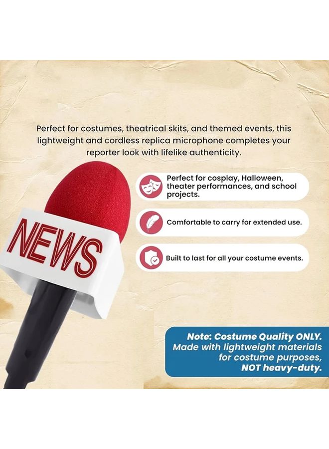 Realistic Microphone Prop with Red News Lettering and Black Stand Durable Plastic Fake Microphone for TV Media Hosts Reporters Anchors Battery Free Cosplay Event Decoration Halloween Christmas Parties Weddings Vintage Mic Design Sturdy Construction High Quality Replica - Image 5