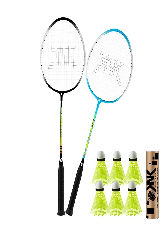 KNK GTR 303 Aluminium Shaft Badminton Lightweight Oval Shape Racket Set of 1 with 3 Pieces Nylon Shuttlecock (Badminton+6 Pieces Shuttlecock) - Image 1