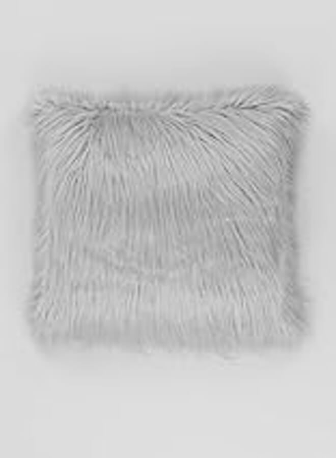 Matalan Mongolian Faux Fur Direct Fill Cushion, 46 cm x 46 cm Size, Grey