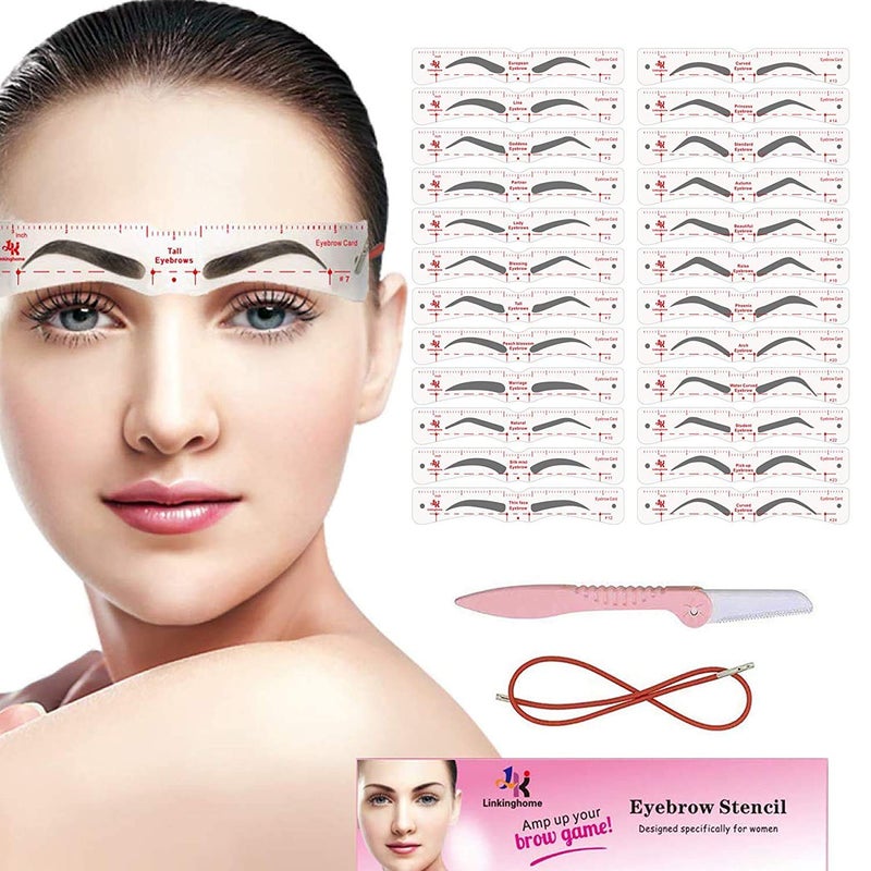 Linkinghome Eyebrow Stencil 24 Eyebrow Shaper Kit Reusable Eyebrow Template With Strap 3 Minutes Makeup Suitable for 98
