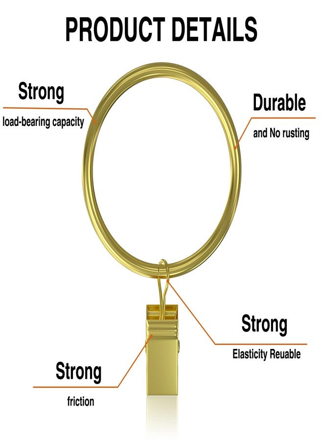 Lansian 44 Pack Gold Curtain Rings with Clips, Curtain Clips for Drapes, Drapery Rings for Pleated Drapes Heavy Duty, Shower Tension Rod Rings Hooks Hangers, 1.26 inch Fits 1.1 in Diameter Rod, Gold - Image 4