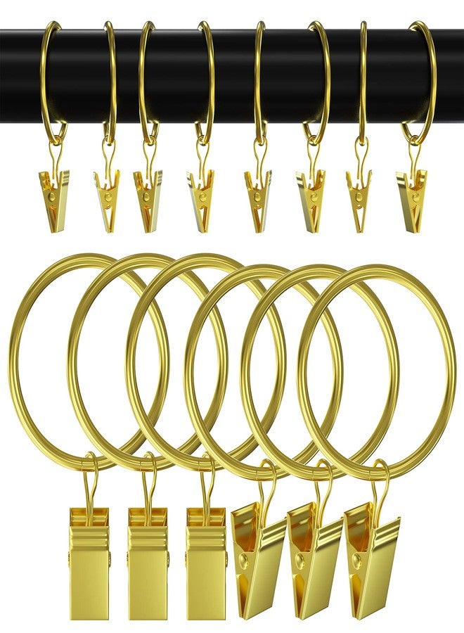Lansian 44 Pack Gold Curtain Rings with Clips, Curtain Clips for Drapes, Drapery Rings for Pleated Drapes Heavy Duty, Shower Tension Rod Rings Hooks Hangers, 1.26 inch Fits 1.1 in Diameter Rod, Gold - Image 2