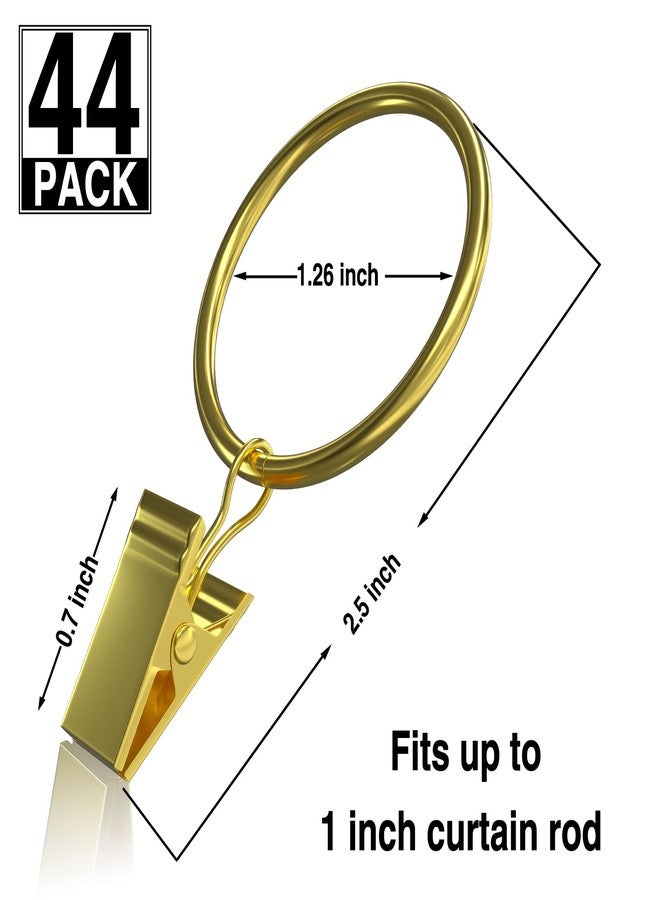 Lansian 44 Pack Gold Curtain Rings with Clips, Curtain Clips for Drapes, Drapery Rings for Pleated Drapes Heavy Duty, Shower Tension Rod Rings Hooks Hangers, 1.26 inch Fits 1.1 in Diameter Rod, Gold - Image 3