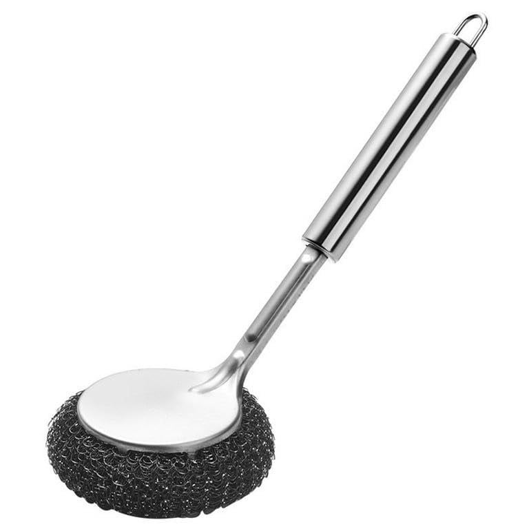 Oariv Dish Scrubber Brush with Stainless Steel Scrubber | Long Handle Steel Sponge Ball Brush for Utensils, Pots, Pans & Cookware | Heavy Duty Kitchen Cleaning Brush for Dishes & Tough Stains - Image 1
