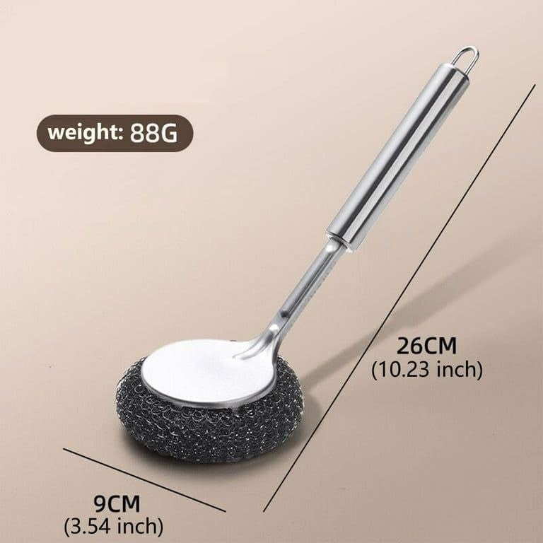 Oariv Dish Scrubber Brush with Stainless Steel Scrubber | Long Handle Steel Sponge Ball Brush for Utensils, Pots, Pans & Cookware | Heavy Duty Kitchen Cleaning Brush for Dishes & Tough Stains - Image 2