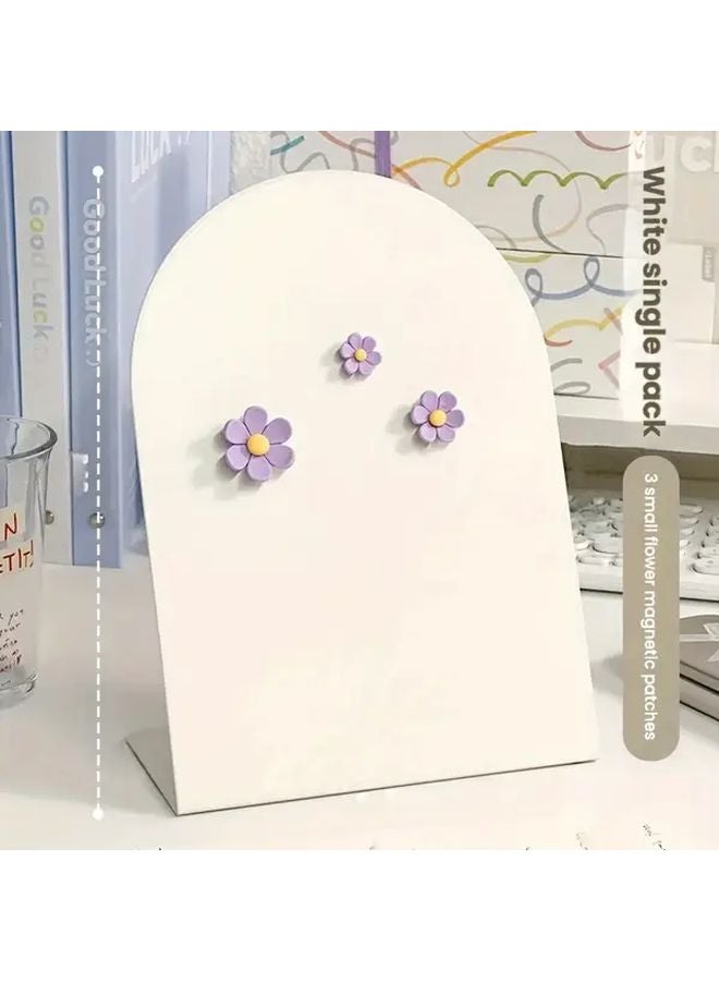 White Magnetic Board Set 4 Pieces With 3 Flower Magnets Double Sided Memo Note Display - Image 1