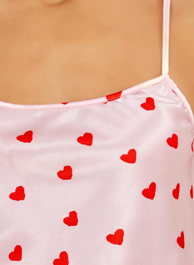 ستايلي طقم كامي وشورت بطبعة قلب ساتان بالكامل - Image 3