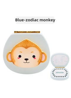 Deciduous Teeth Commemorative Box Wooden Boys And Girls Deciduous Teeth Box Children's Teeth Collection Storage Box Baby's Teeth Falling Storage Box-Color:Blue-Monkey