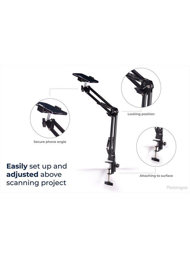 PHOTOMYNE Sturdy Flexible Phone Holder for Desk, Table, Office, Kitchen with Clamp for Photo Album Scanning, iPhone Holder for Desk- Black - Image 4