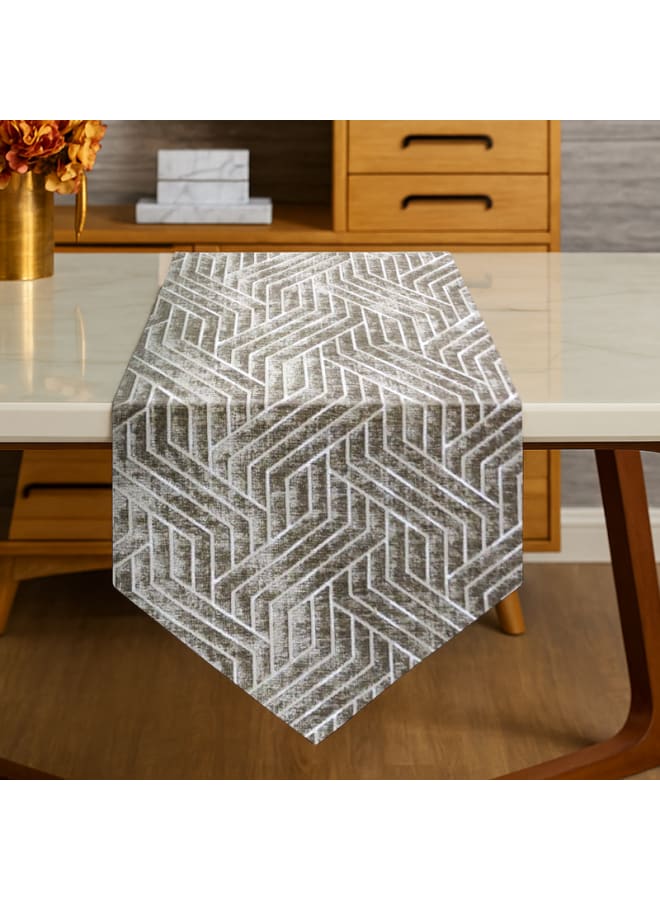 Intex Curtains House Nadia's design velvet linen rectangle Table Runner - heavy duty velvet fabric - suitable for reciption , living rooms and special ocassions - unique geometrical design  "V" shape end - set of one piece - Image 3