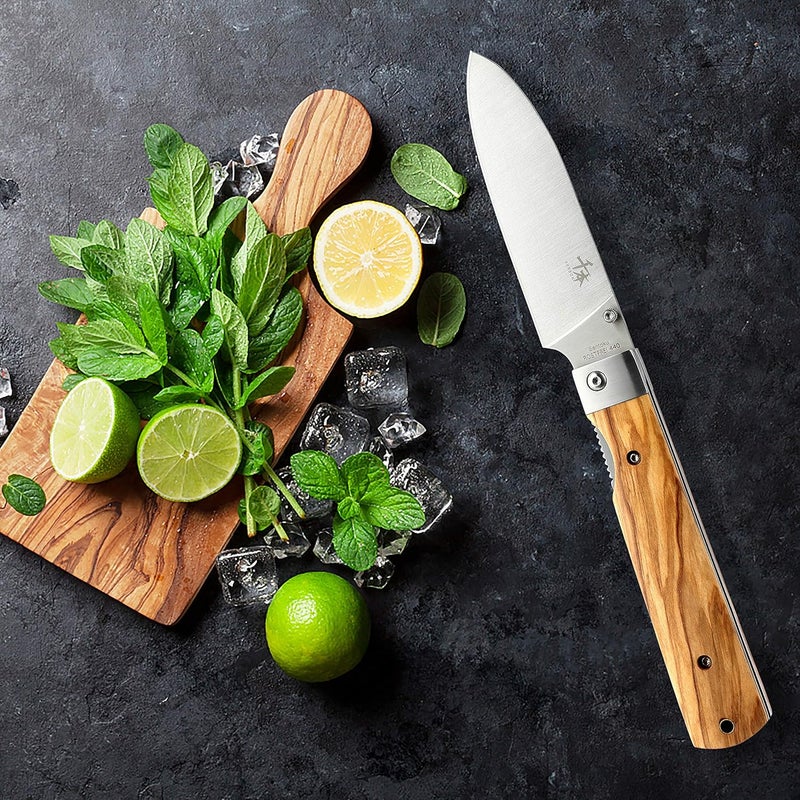 SENBON 440A stainless steel Ultra sharp pocket folding Japanese peeling utility knife Natural Olive Handle Camping trip Outdoor Portable Fruit knife - Image 4
