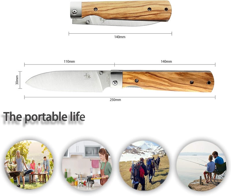 SENBON 440A stainless steel Ultra sharp pocket folding Japanese peeling utility knife Natural Olive Handle Camping trip Outdoor Portable Fruit knife - Image 2