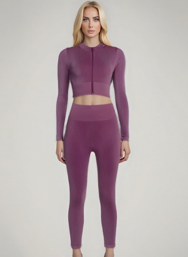 Modest Women's Full-Length Zip-Up Yoga Set – Long Sleeve & Pants, Stretchy and Slim-Fit Sportswear, Perfect for Yoga, Gym, and Outdoor Workouts  - Image 1