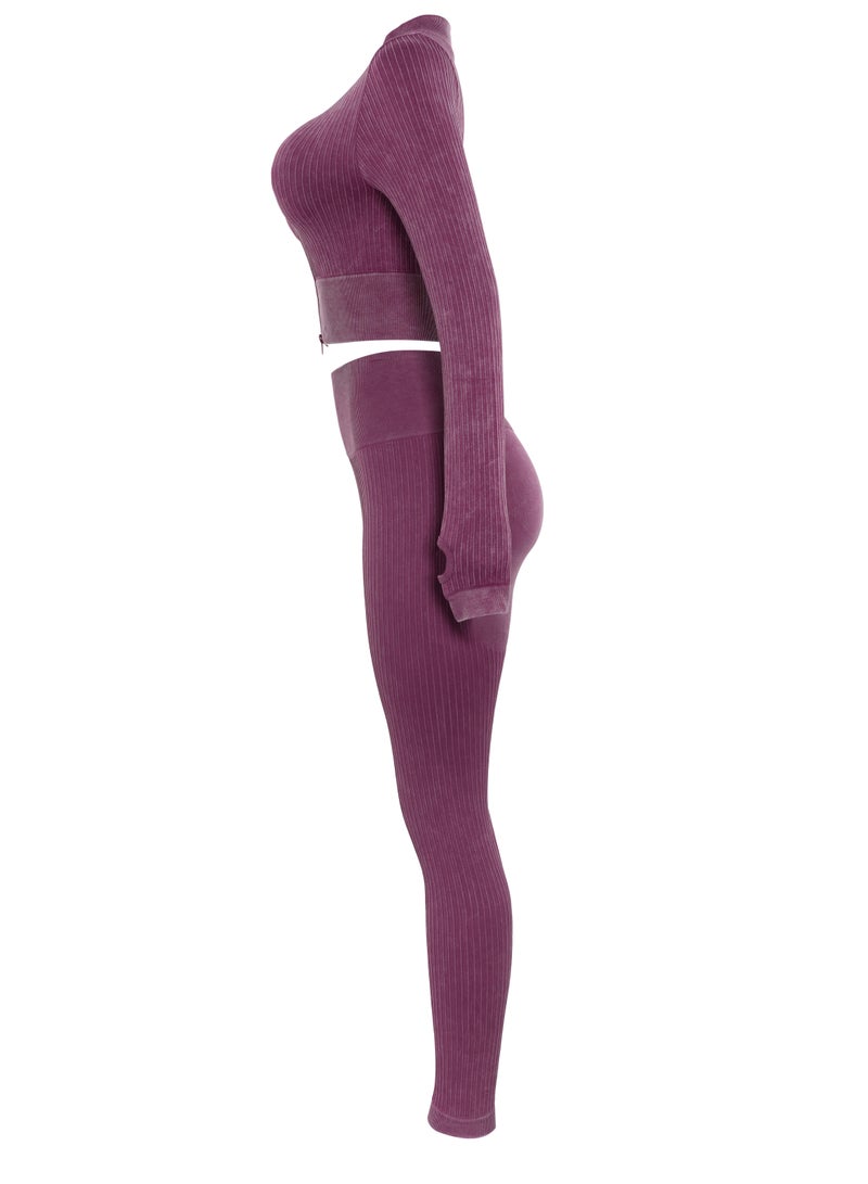 Modest Women's Full-Length Zip-Up Yoga Set – Long Sleeve & Pants, Stretchy and Slim-Fit Sportswear, Perfect for Yoga, Gym, and Outdoor Workouts  - Image 3