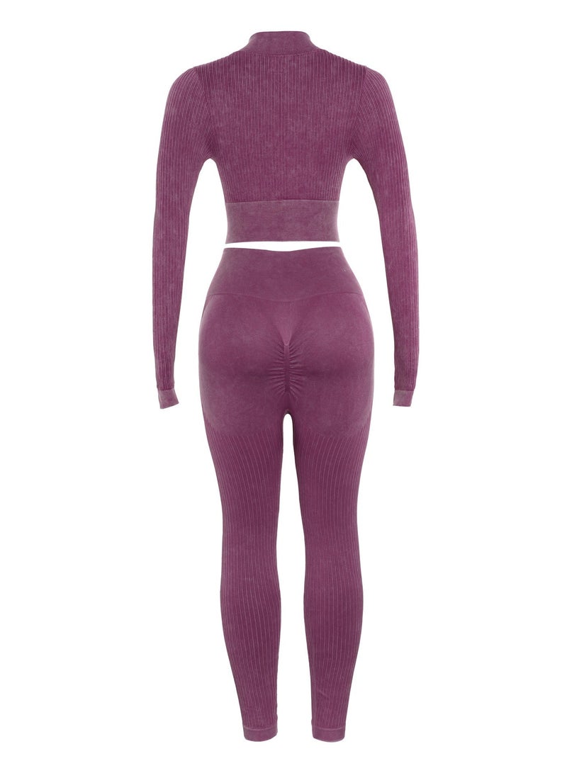 Modest Women's Full-Length Zip-Up Yoga Set – Long Sleeve & Pants, Stretchy and Slim-Fit Sportswear, Perfect for Yoga, Gym, and Outdoor Workouts - Image 3