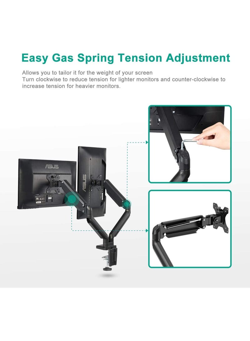 Dual Monitor Mount Stand - Height Adjustable Monitor Arm Stand Fully Articulating Counterbalance Gas Spring Desk Mount for Two - Image 4