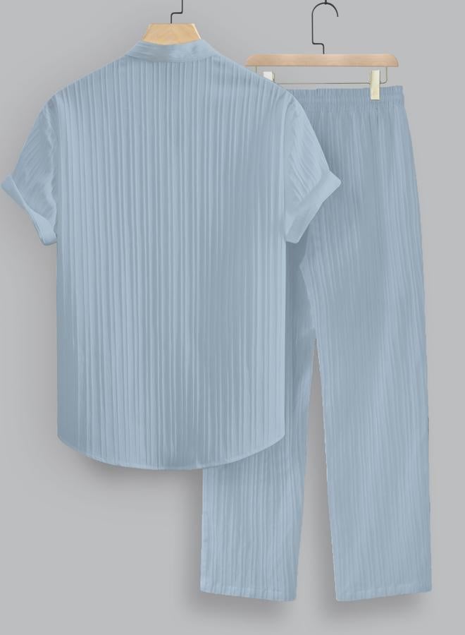 Take Two Solid Textured Shirt and Drawstring Waist Pants Co-Ords - Image 2