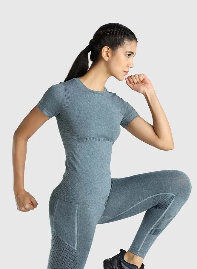 Musclemind Teal Women's Seamless Slim Fit T-shirt for Women | Best Price UAE