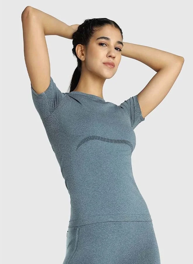 Musclemind Teal Women's Seamless Slim Fit T-shirt for Women | Best Price UAE