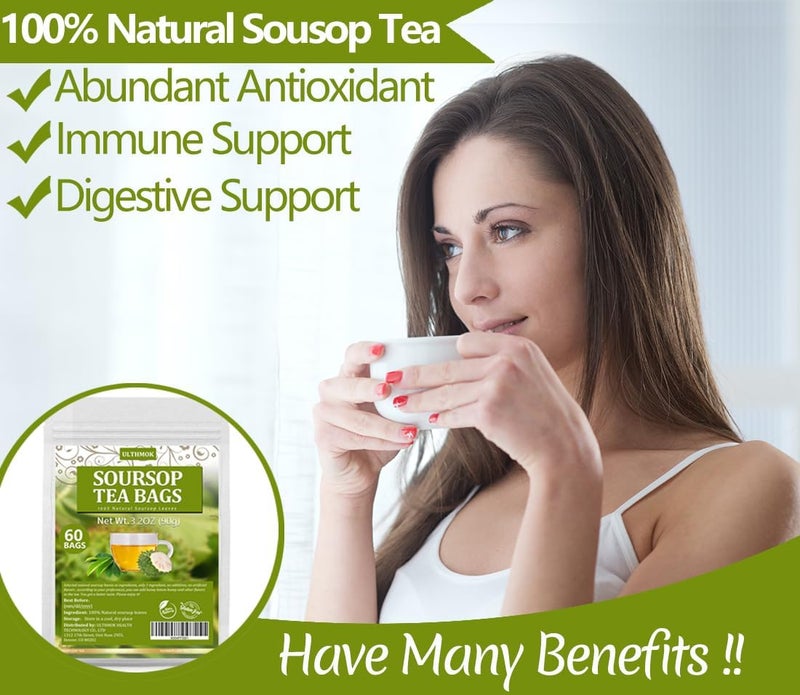 ULTHMOK Premium Soursop Tea Bags - 100% Natural Graviola Leaves, Caffeine Free, 60 Count - Image 5