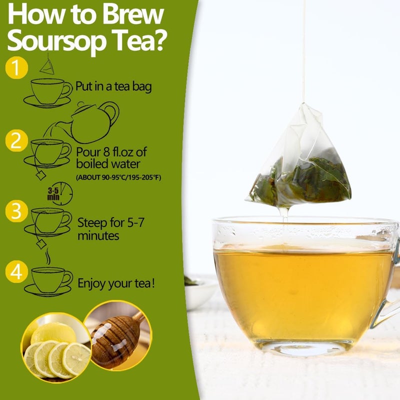 ULTHMOK Premium Soursop Tea Bags - 100% Natural Graviola Leaves, Caffeine Free, 60 Count - Image 3