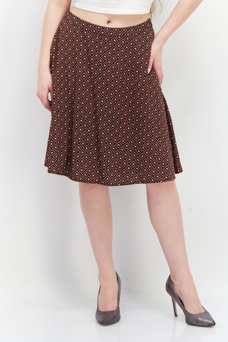 Zero Women Allover Print Midi Skirt, Brown Combo - Image 1
