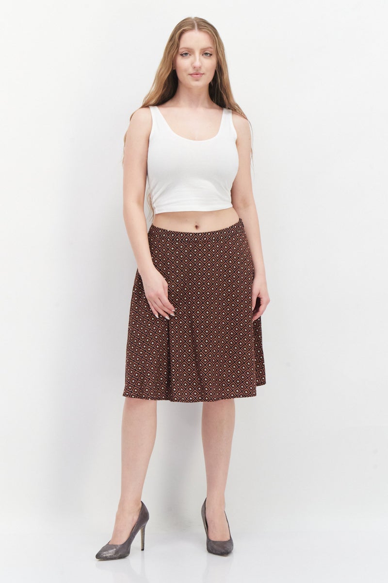Zero Women Allover Print Midi Skirt, Brown Combo - Image 3