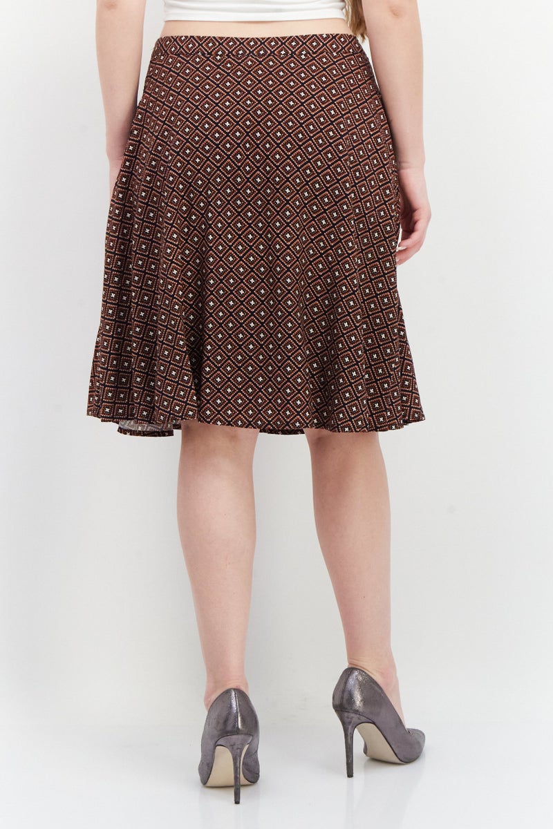 Zero Women Allover Print Midi Skirt, Brown Combo - Image 2