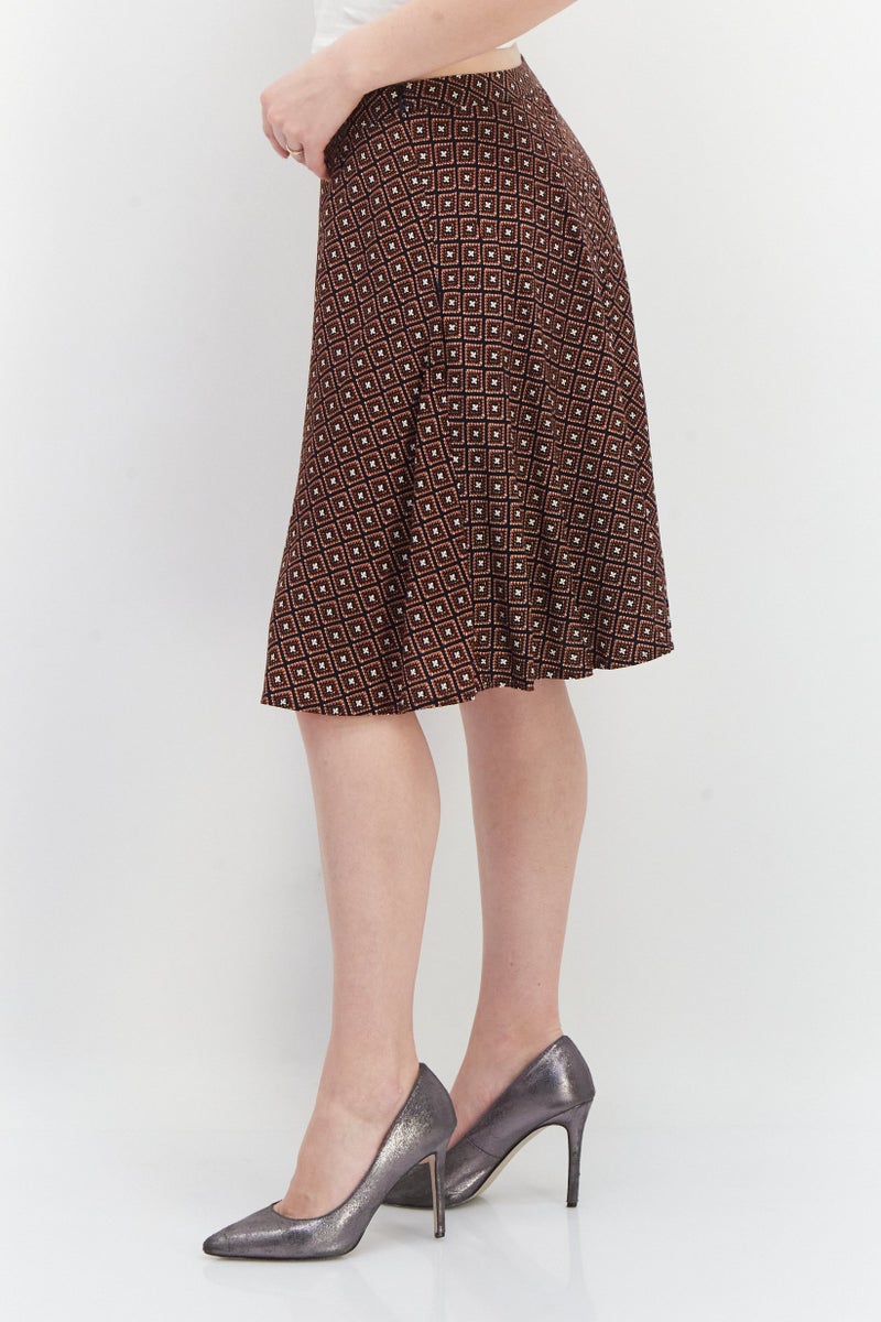 Zero Women Allover Print Midi Skirt, Brown - Image 2