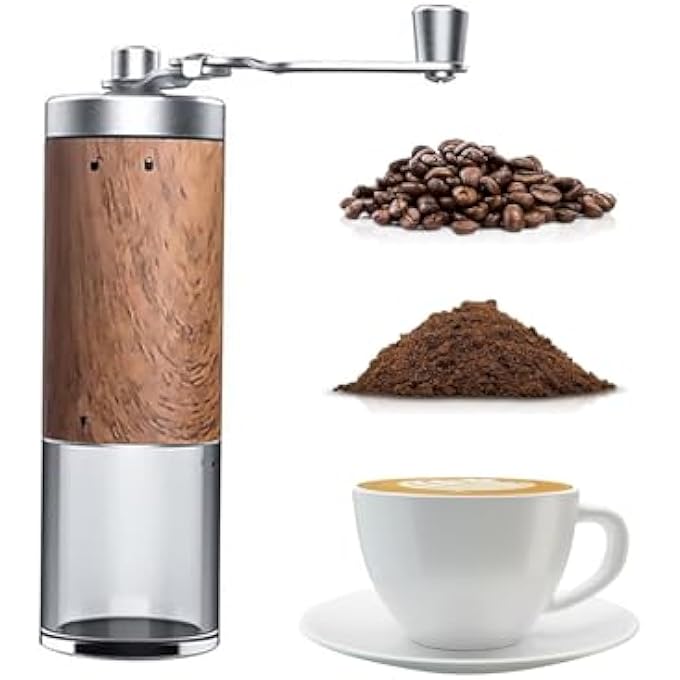 WEKOTEE Manual Coffee Bean Grinder Portable Stainless Steel Folding Handle Coffee Bean Grinder Transparent Powder Bin Brown - Image 2