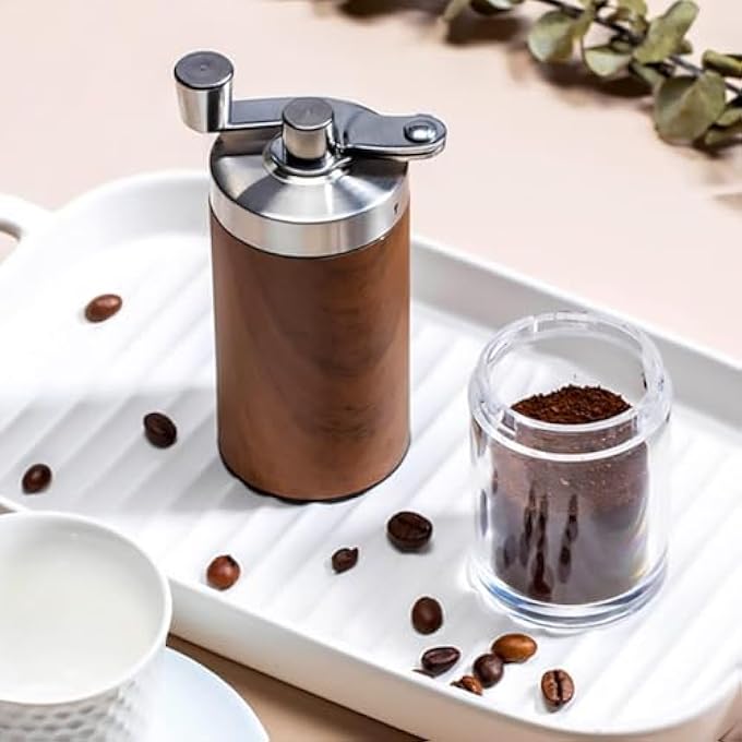 WEKOTEE Manual Coffee Bean Grinder Portable Stainless Steel Folding Handle Coffee Bean Grinder Transparent Powder Bin Brown - Image 4